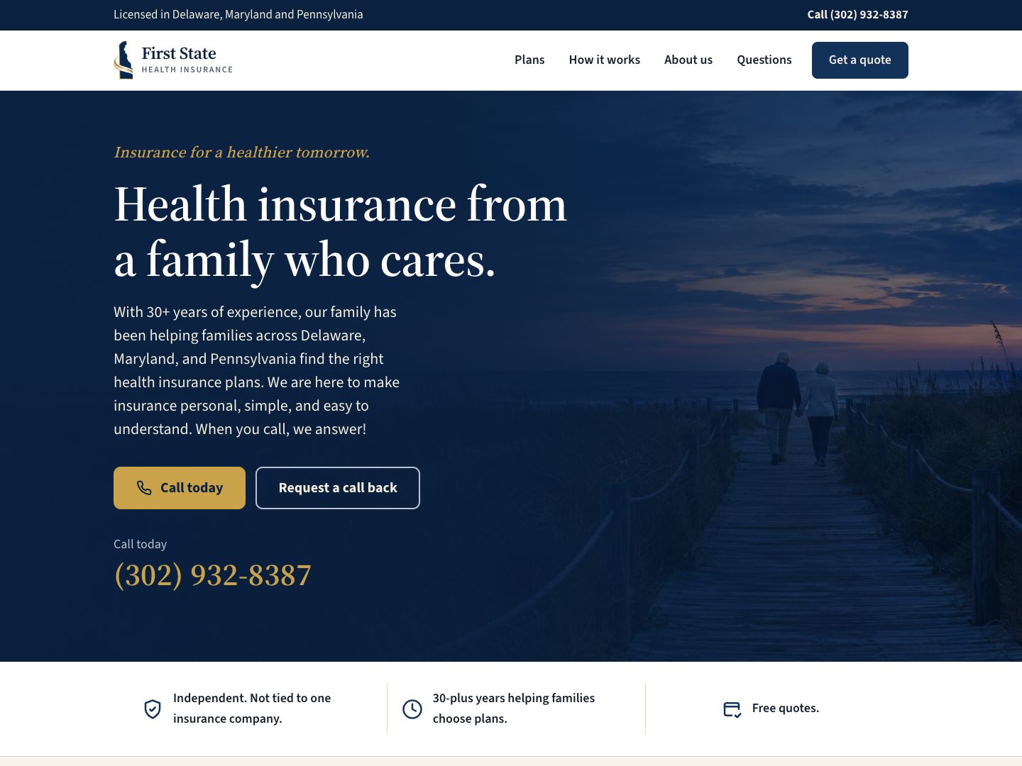 First State Health Insurance website built by Artie Elias
