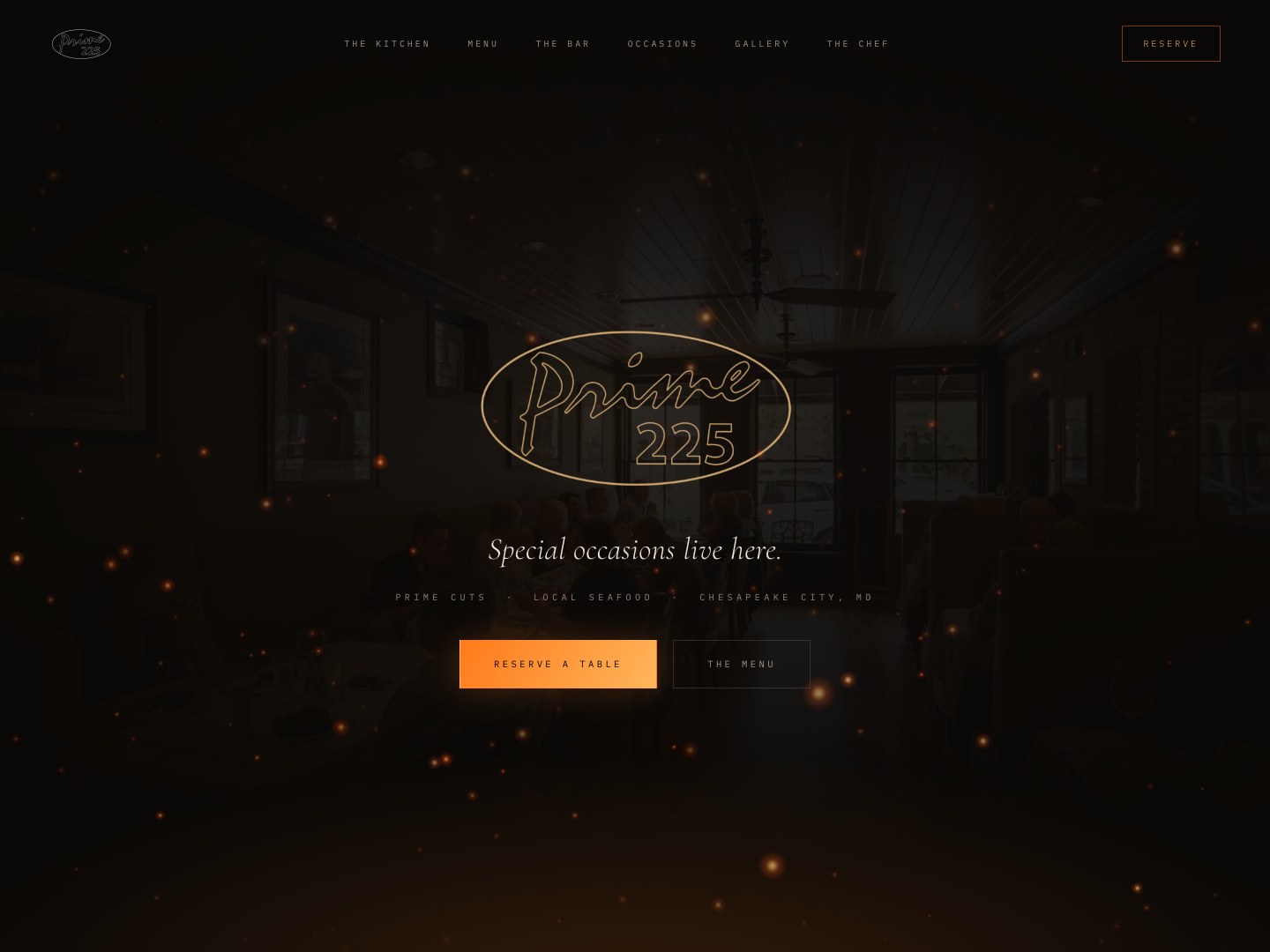 Prime 225 steakhouse website built by Artie Elias